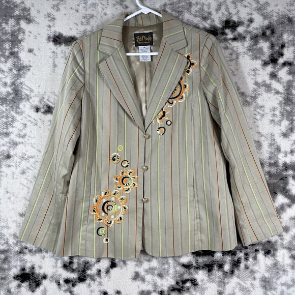 Bob Mackie Blazer Womens Size Medium Lined Embroidered Floral Striped Career - Picture 1 of 10